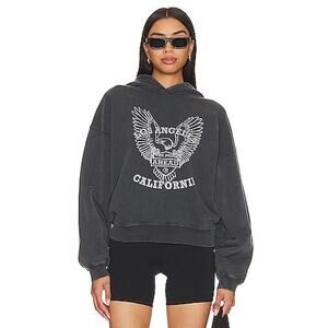 Anine Bing Alec Hoodie White Eagle in Washed Black